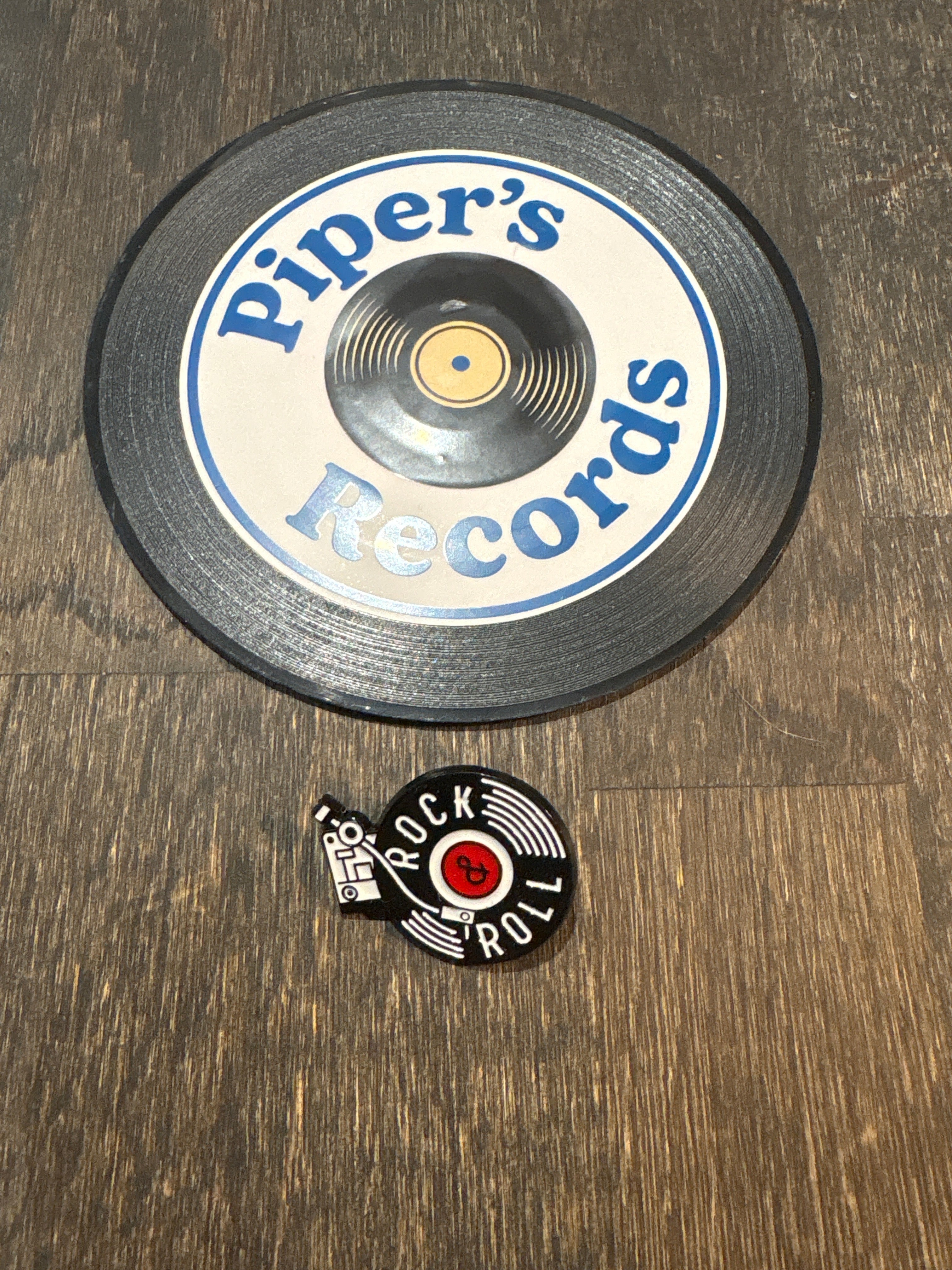 Rock and roll pin badge